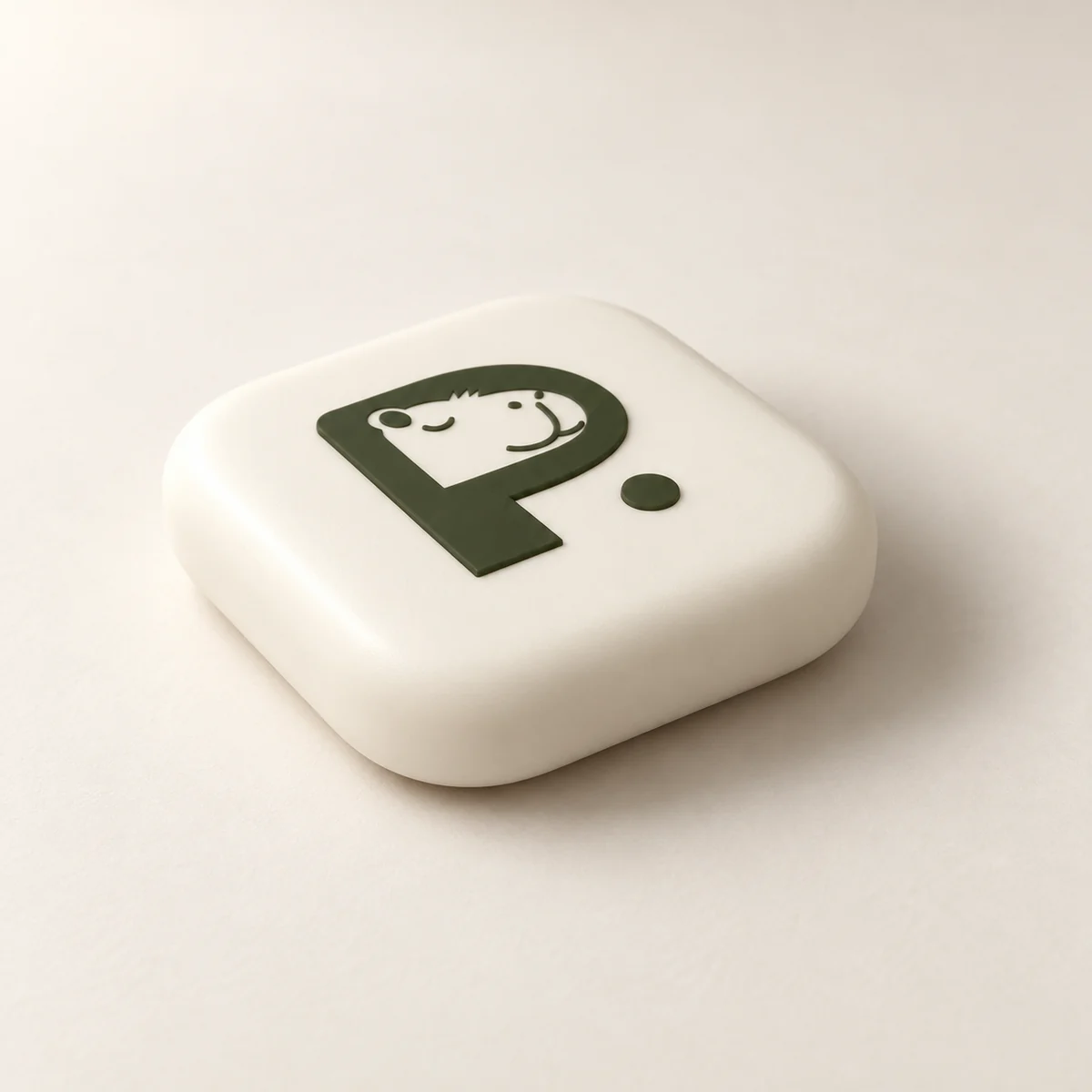 Pause Device lying on a warm paper backdrop, three-quarter view.