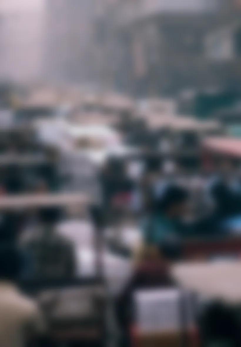 A crowded New Delhi street, blurred.
