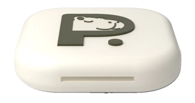 Pause Device rotating: 64 mm square, 14 mm thick, cream with the Pause mark.